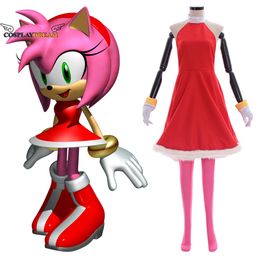 Amy Rose Cosplay Costume Red Dress Suit Women Girls Game Cosplay Outfit Rosy the Rascal Costume Halloween Party Role Play Dress