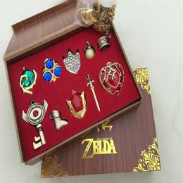 The Legend of Zelda Triforce Hylian Shield & Master Sword Keychain necklace ornament 10pcs Set Collection206I