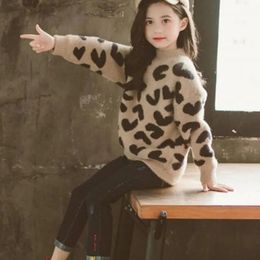 Pullover Girls Sweater Kids Coats Outwear Leopard Plus Velvet There Wart Winter Autumn Tops Fleece Christmas Children's Clothing 231016