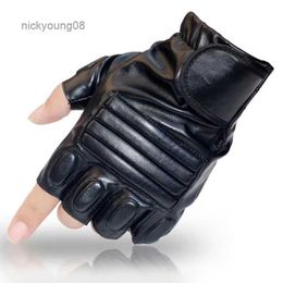 Fingerless Gloves Men Half Finger Black Washable PU Leather Tactical Gym Fighting Glove Army Military Climbing Sport Fitness Cycling Mitten G141L231017