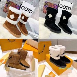 2023-Designer Boots Women laureate platform desert boot Leather Snow Winter Warm Sheepskin Brown Black Shoe Plush Fur Ankle