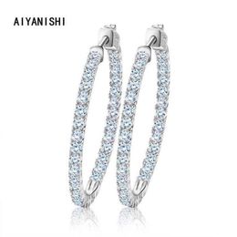 AIYANISHI Real 925 Sterling Silver Classic Big Hoop Earrings Luxury Sona Diamond Hoop Earrings Fashion Simple Minimal Gifts 220108265g