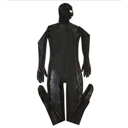 Novelty Zentai Open Eyes Mouth Full Coverage Bodysuit Sexy Zip Back Slim Catsuit Black Faux Leather Catsuits Men CostumeAnime Costumes