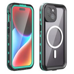 Magnetic Wireless Charging IP68 Waterproof Case For iPhone 15 14 13 Pro Max Plus Water Shock Drop proof Cover Diving Swim outdoor sport