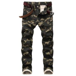 Men's Jeans Men Slim Stretch Army Green Printed Casual Pants Camo Print Fashion Personality 44350k