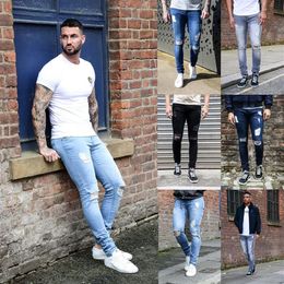 Mens Jeans Solid Color Distressed Summer New Slim Denim Pants European and American Style Jeans Asian Size S-3XL2073