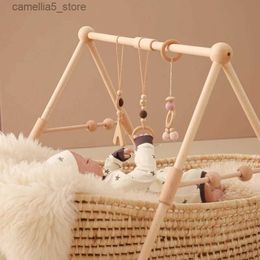 Mobiles# 1Set Baby Wooden Rattle Toy Play Gym Mobile Hanging Bracket Sensory Toys Foldable Fitness Rack Newborn Baby Room Exercise Gym Q231017