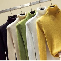 Women's Sweaters Korean Turtleneck Sweater Women Autumn Winter Elegant Ladies Knitted Female Khaki Grey Black White Yellow Pink