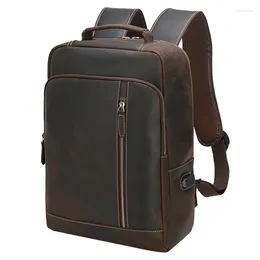 School Bags Sbirds Crazy Horse Leather Backpack Real Cowskin Laptop Bagpack Computer Backpacks For Men Male Daypack Business Bag