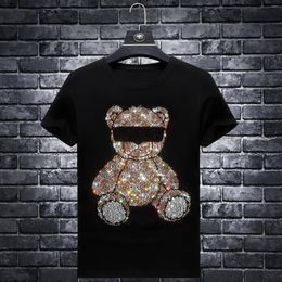 Men's T Shirts 2023 Bear Rhinestones Mens Streetwear Fashion Man Clothes Slim Modal Cotton O Neck Short Sleeve T-shirts Plus Size 7XL