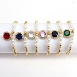 Link Bracelets 5PCS Gold-color CZ Zircon Round Charms Beaded Bracelet Female Simple Pearl Shell Fashion Jewelry