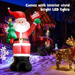 1pc Inflatable Santa Claus Christmas Outdoors Yard Decorations, 75.6 Inch Height Build-in LED Lights, Christmas Party Outside Home Ornaments For Lawn/Garden/Indoor