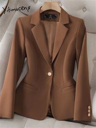 Womens Jackets Yitimuceng Formal Blazer for Women Autumn Winter Fashion Solid Long Sleeve Button Casual Jacket Office Ladies Coats 231017