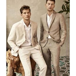 Men's Suits Blazers 2 Pieces Summer Linen Men's Casual Suits For Men Lapel Single Breasted Can Customized With 3 Real Pocket BlazerPants 231017