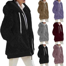 Women's Hoodies Winter Fashion Coat Casual Hooded Zipper Ladies Clothes Cashmere Autumn Women Fleece Jacket Solid Color Coats