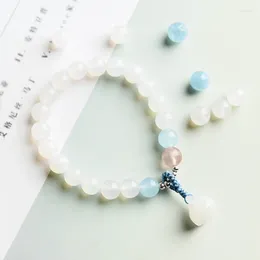 Strand White Agate Bracelet Women's Blue Jade Medal Lotus Peng Chinese Style Literature Fresh Creative Gift