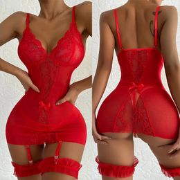 Sexy Pyjamas Ladies Lingerie Sleepwear Women Lace Nightie Gown Babydoll Underwear Garter Belt Mesh Costume Nightwear 231017