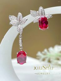 Stud Earrings Fashionable Ruby Trendy Women's 925 Silver Style Small Exquisite And Luxurious Design