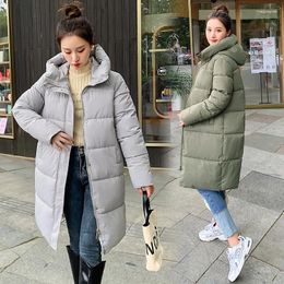 Women's Trench Coats 2023 Winter Mid-length Over-the-knee Down Padded Jacket Female Korean Version Thickened Hooded Simple Bread