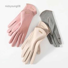 Fingerless Gloves Women Touch Screen Gloves Fashion Mittens Autumn Winter Warm Thin Cashmere Solid Cycling Drive Suede Fabric Elegant WindproofL231017