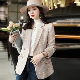 Women's Suits Spring Autumn Plaid Suit Jacket 2023 Fashion Korean Long Sleeve Blazers Coat Female Casual Ladies Overcoat Tops E198