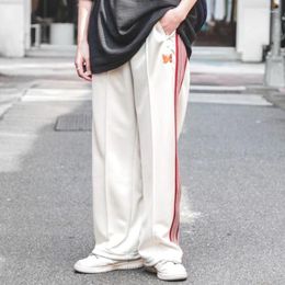 Men's Pants NEEDLES Arrival Webbing Track Stripe White Trousers Red Butterfly Embroidery Zipper Brown Sweatpants Oversize Men Women