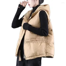 Women's Vests Fashion Hooded Down Cotton Vest Female 2023 Winter Waistcoat Korean Version Loose Sleeveless Jacket Parka