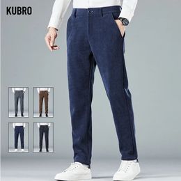 Men's Pants KUBRO Autumn High Quality Pinstripe Casual Pants Men's Stretch Thick Fashion Elegant Business Straight Trousers Plus Size 28-38 231017