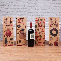 Gift Wrap 1PC Kraft Paper Red Wine Bag Christmas Pattern Bottle With Handle For Festival Rectangular Bags