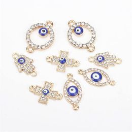 1 Pcs Charm Crystal Evil Eyes Fatima Hand Round Cross Charms For Women Men Alloy Gold DIY Handmade Fashion Jewellery Findings185i