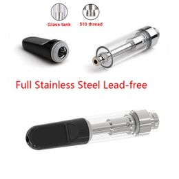 510 Glass Tank Black White Stainless Steel Ceramic Mouthpiece 0.5ml 1ml Vape Cartridge Empty Cartridges Glass Tank Atomizers Disposable Vaporizer Pens