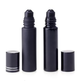 wholesale 10ML Black Essential Oil Bottle Glass Roll On Perfume Crystal Roller Ball Bottles 2 Style
