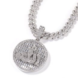 Hip Hop Full Zircon Disc Symbol Pendant Necklace Gold Silver Plated Mens Bling Jewellery