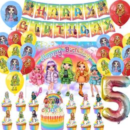 Other Event Party Supplies Rainbow Doll Girl Birthday Party Decoration Princess Girl Rainbow Balloon Banner Cake Topper Backdrop Party Supplies Kids Toys 231017