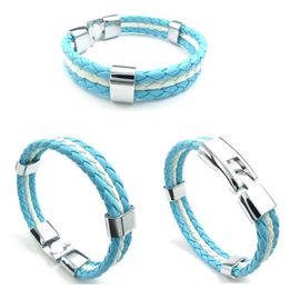 Charm Bracelets Blue Leather Bracelet White Flag Of Argentina Alloy Braided Length 21 5 Cm With A Velvet Pouch269M