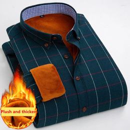 Men's Casual Shirts Winter Classic Fashion Versatile Lattice Long-Sleeved Shirt Autumn Plush Thick Warm High Quality