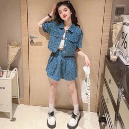 Clothing Sets Summer Autumn Teenage Girls Clothes Dress Set Brushed Short Sleeved Denim Jacket Skirt 2pcs Children Kids Suit Outfits