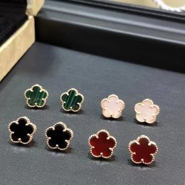 Stud 925 Silver Earring Women Plating 18K Gold Red Agate Flower Earrings Fashion Men Charm Jewelry Wedding Gift 231016