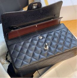 Karl 10A Mirror Quality Classic Quilted Double Flap Bag 25cm Medium Top Tier Genuine Leather Bags Caviar Lambskin Black Purses Shoulder Chain Box Designer 1059ess