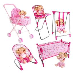 Doll House Accessories Foldable Stroller For Kids Play Toys Baby Bed Cart Furniture Toddlers Nursery Pretend 231017