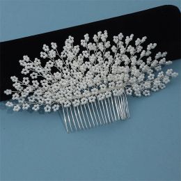 Small Bead Hair Comb Wedding Tiaras Headpiece Fashion Silver Colour Hairpin Noiva Tiaras Side Hairpin Girls Marrige Hair Jewellery