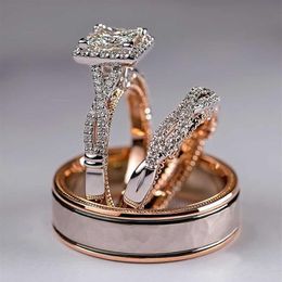 Huitan Luxury Princess Cut Cubic Zircon Bridal Marriage Rings 3Pc Set Elegant Accessories Brilliant Women Wedding Trendy Jewellery P325x