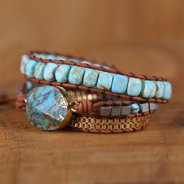 Unique Women Wrap Bracelets Natural Stones 5x Leather Cuff Bracelet Femme Bracelet Vintage Weaving Statement Art Chain Bracelet CX227n