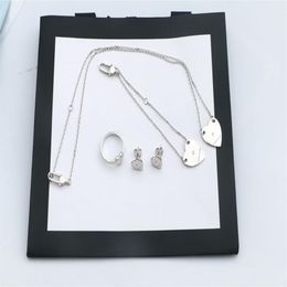 Europe America Fashion Jewelry Sets Men Lady Womens 925 Sterling Silver Engraved G Letter Heart Pendant Necklace Bracelet Earrings214n