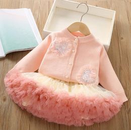 Baby Girls Knitted Clothing Sets Kids Cardigan Sweaters+Tutu Skirts 2pcs Set Children Outfits Child Suits