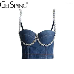 Women's Tanks Women Camis 2023 Summer Sexy Strapless Diamond Design Denim Halter Blue Jean Crop Top Fashionable Ladies Tank Tops