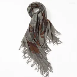 Scarves Wool Cashmere Scarf Women Fashion Natural Fabric High Quality Grey Printed Big Size Shawl Winter