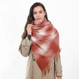 Scarves Winter Long Muffler Europe Fashion Female Tassel Shawl Soft Imitation Cashmere Gradient Plaid Scarf