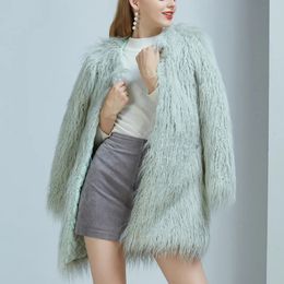 Women's Fur Faux Fur Plus Size S-3XL Women Long Faux Fur Coat Autumn Winter Fuzzy Artificial Fur Jacket Luxury Fuzzy Thick Warm Overcoat Women 231013