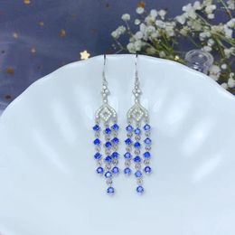 Stud Earrings Blue Sapphire Gemstone Silver Fine Jewelry Ocean Color Certified Natural Gem Girl Birthday Party Gift Chain